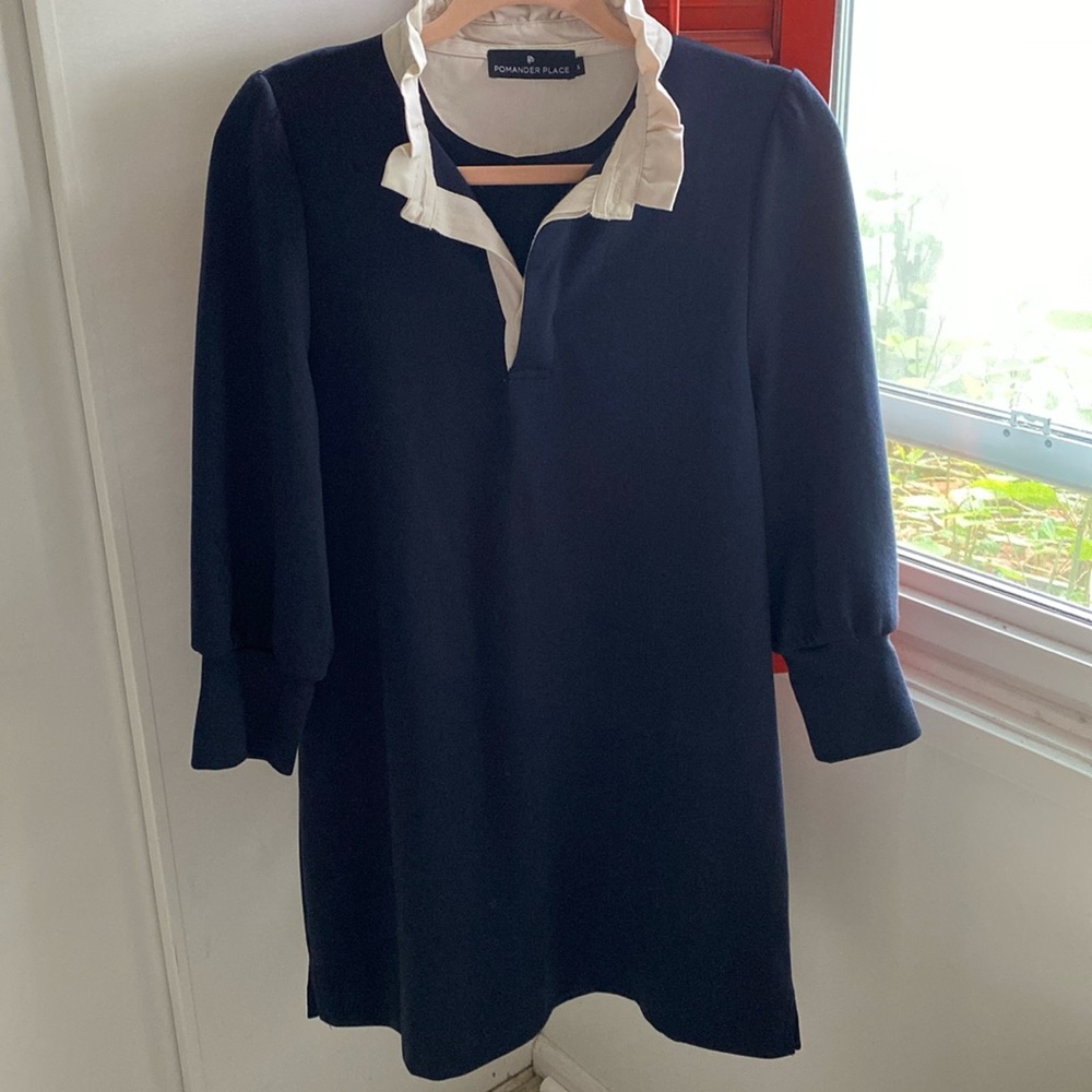 Tuckernuck Pomander Place Charlotte Terry Dress Navy Size Small NWOT